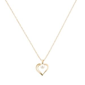 14K Gold Pearl Heart Pendant Necklace